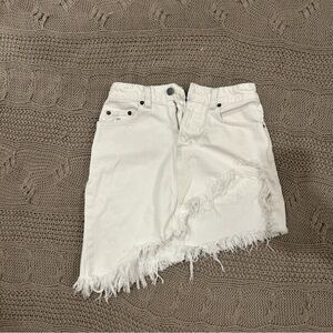 Classic Carmar Ivory Denim with Distressed Details Skirt